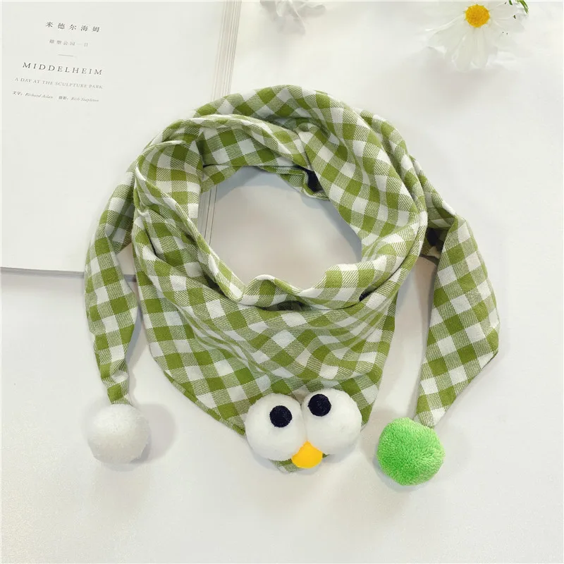 Korean Pure Color Children's Scarf Boys Girls Warm Bib Winter Plaid Cotton Linen Triangle Cartoon Hanging Ball Baby Scarves A165