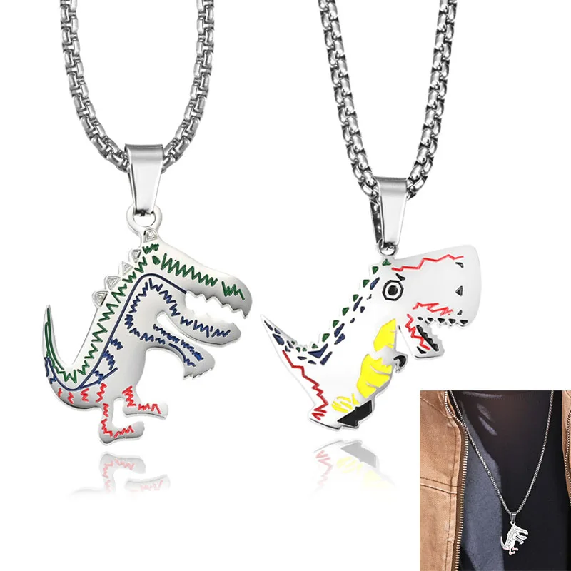 Trendy Hip-hop dinosaur fun Men pendant necklace personality stick figure childlike male Necklace Pendants Party Accessories