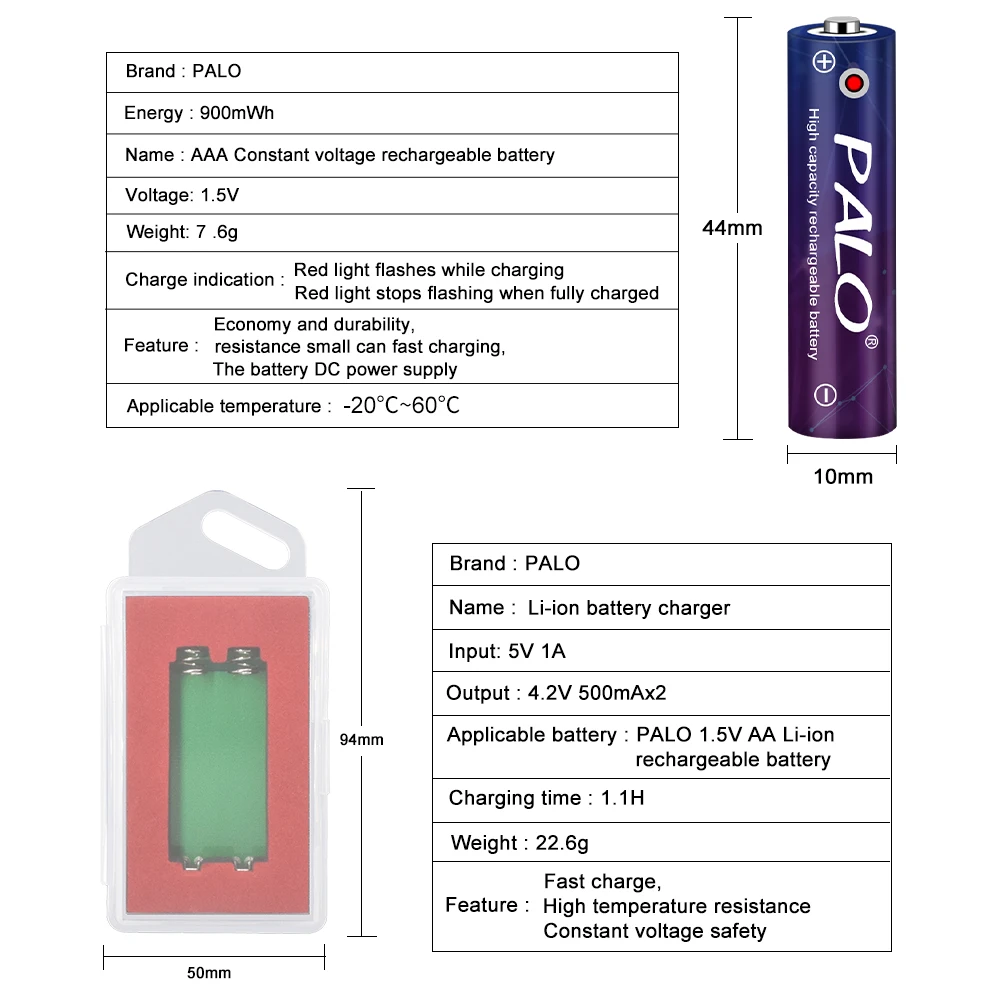 PALO Original Constant Voltage 1.5V Li-ion AAA Battery 900mWh 1.5V AAA Rechargeable 3A Li ion Lithium Battery for Toys Mp4