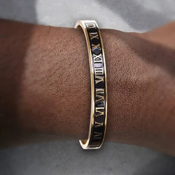 New Design Cuff Bracelet Bangle Stainless Steel Bracelet Enamel Carving Roman Numeral Couple Roman Bangle For Men Women Jewelry