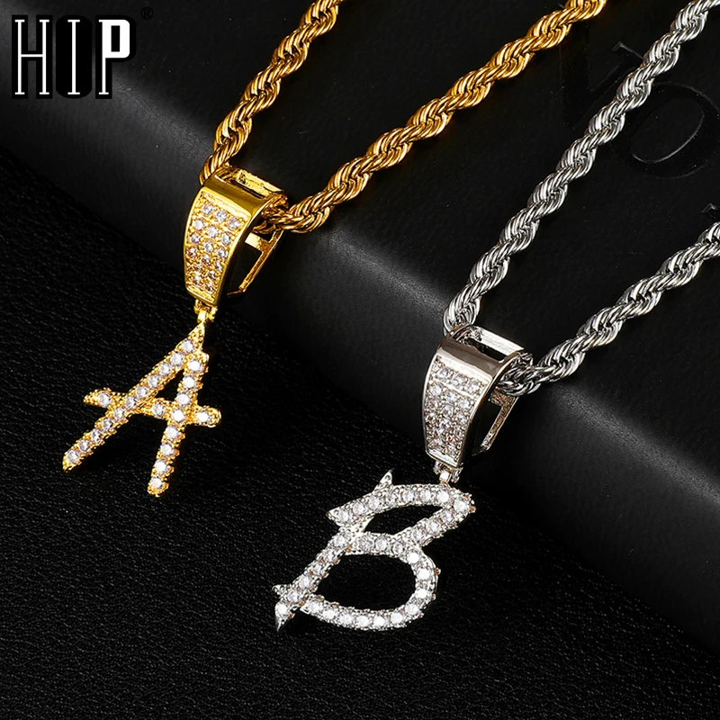 Hip Hop Full Iced Out Name Necklaces Brush Font Letters Necklaces & Pendant Cubic Zirconia For Men Jewelry With Rope Chain