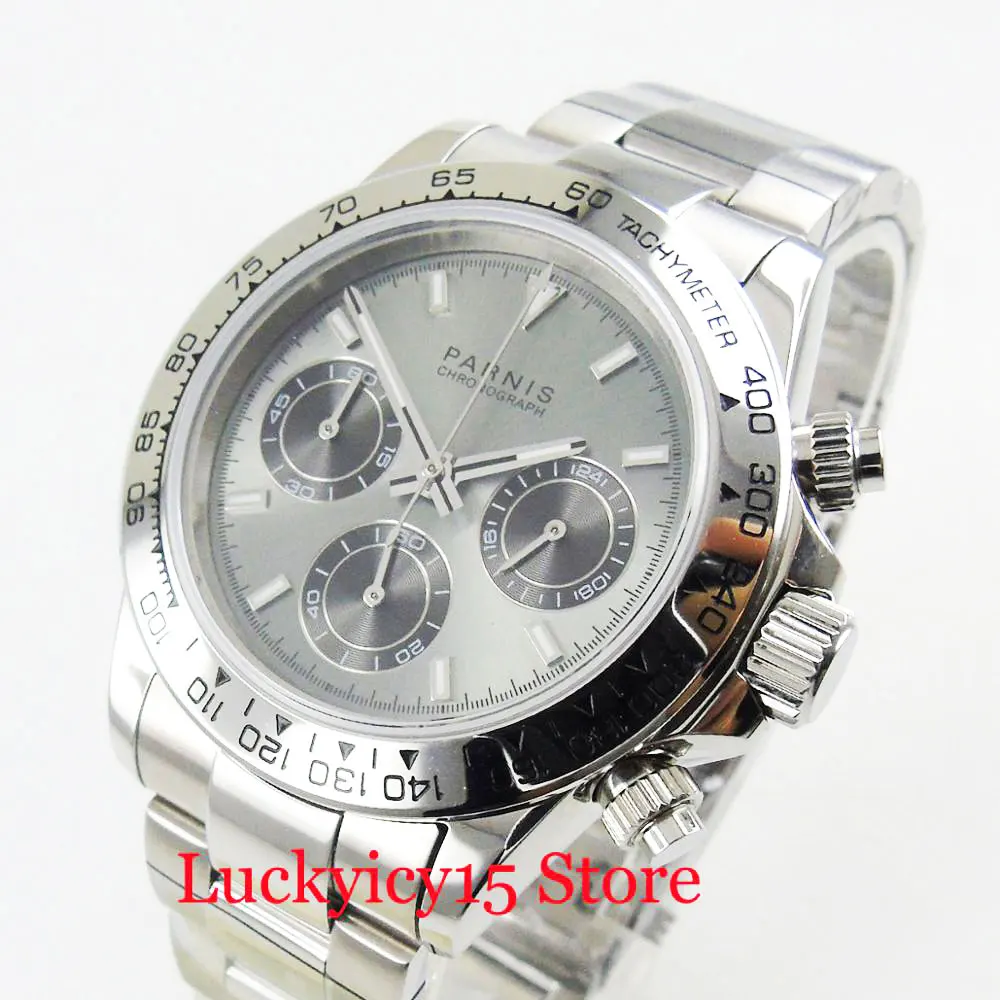 PARNIS Dress High Quality 39mm Quartz Men\'s Watch With Chronograph Function Stainless Steel Band