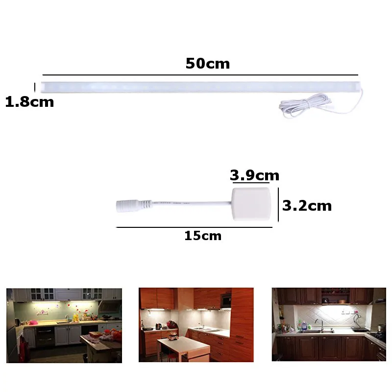 4Pcs 50cm DC12V LED Under Cabinet Lighting LED Bar Lights Kitchen Cabinet Strip Lights for Cupboard Wardrobe Shop counter