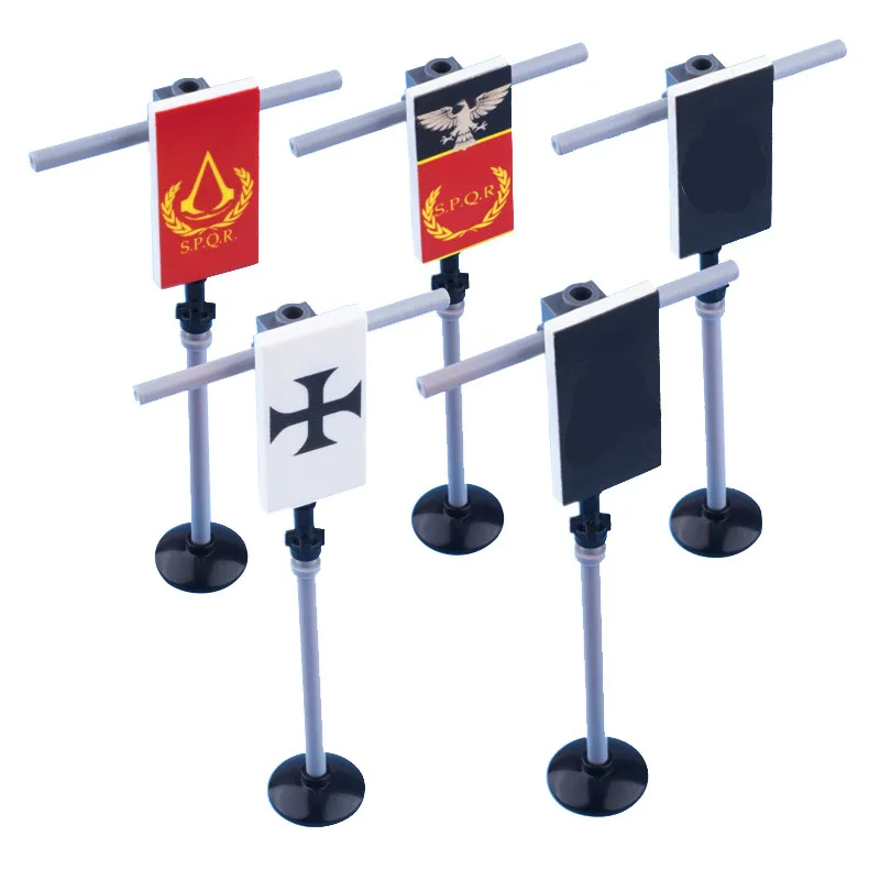 Ww2 bandeiras militares romanos blocos de construção figuras medievais acessórios tijolos brinquedos moc spqr impressão digital bandeira 26603 c229