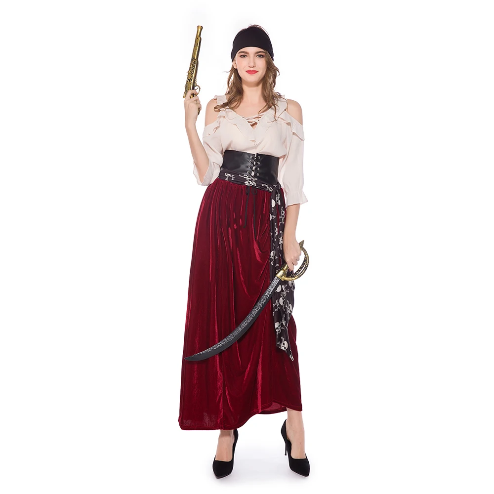 

Classic Pirate Role Playing Game Costume Suit Adult Women Halloween Warrior Cosplay Carnival Fancy Party Dress Outfit