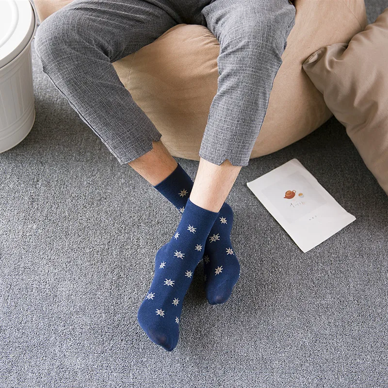 3 Pairs Men Navy Socks Business Socks Stripe Anchor Star Snow Male Autumn Winter Crew Socks Comfortable Cotton Casual Socks