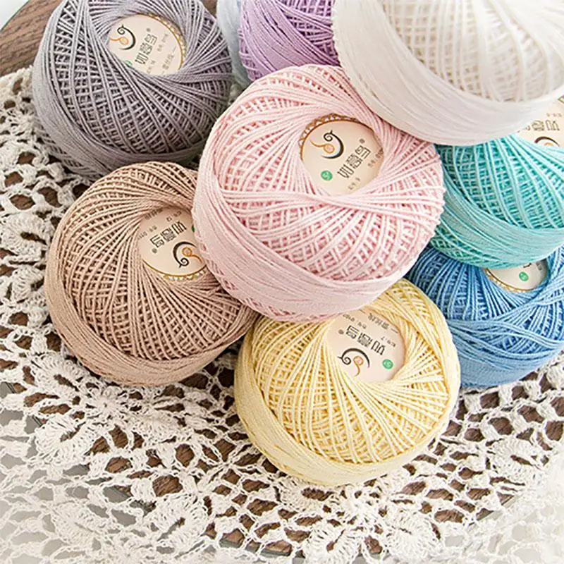 50g/ball Soft 3 ply 100% Cotton 5# Lace Yarn for Hand Knitting Crochet Thin Thread for DIY Pillow Lace Supplies FZ334