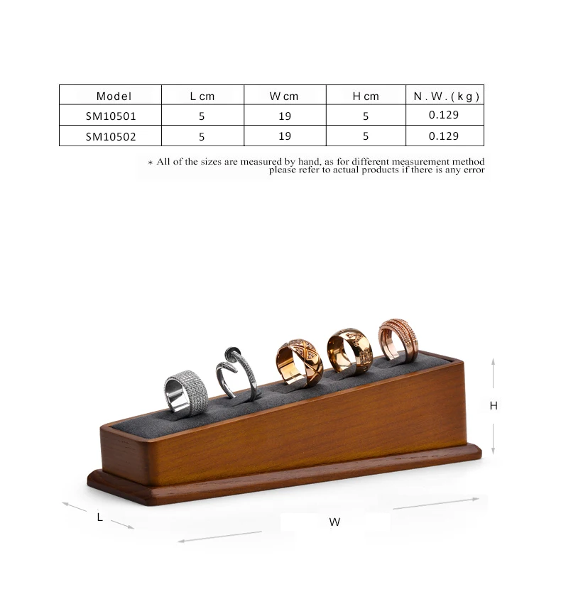 Oirlv Massivholz 5-Fach Schräges Ring-Display-Tablett mit Samtkissen, Schmuck-Organizer-Ständer für Einzelhandelsgeschäfte und Schminktische zu Hause – Detail 5
