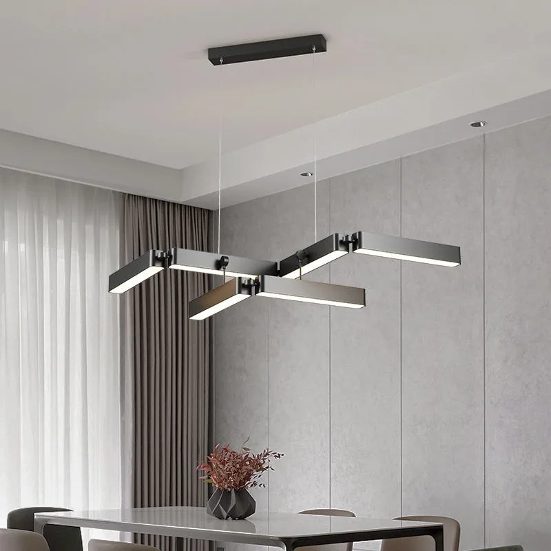 

LED Chandelier Dining Room Island Modern Creative Pendant Lamp Restaurant Kitchen Bar Home Long Lighting Hanging Fixtures Black