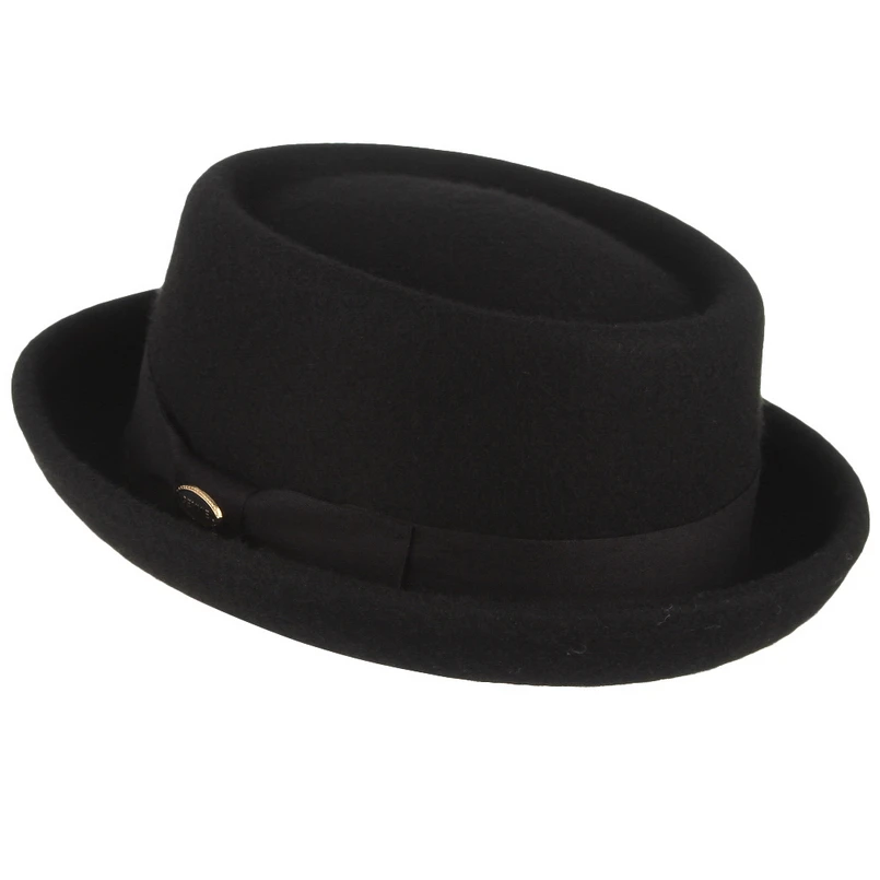 GEMVIE Delle Donne Degli Uomini 100% Lana Feltro Crushable Porkpie Fedora Cappello Dell\'annata Curvo Bordo Pork Pie Cappello di Lana Autunno Inverno