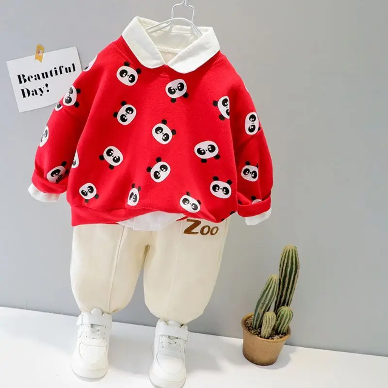 2021 Autumn Girls Boys Clothing Set Toddler Cartoon Bear Cotton Pullover Blouse + Pants 2 PCs Suit For Kids 1 2 3 4 Years