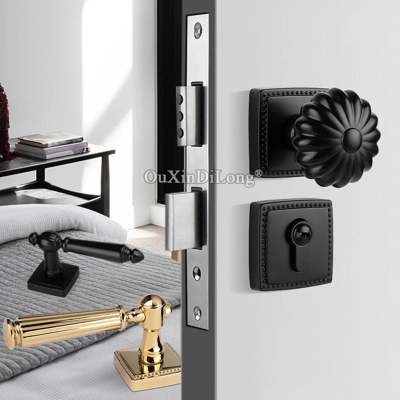 New Arrival European Mortise Door Handle / Knobs Lock Set Security Interior Magnetic Silent Door Locks + 3 Keys Black/Gray/Gold