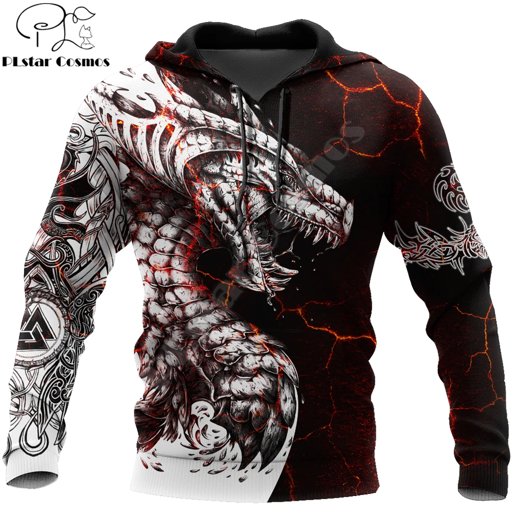 Sudadera con capucha para hombre, ropa de calle Unisex de tatuaje en 3D con estampado de dragón blanco y negro, jersey con cremallera, chaqueta informal, chándales KJ0192