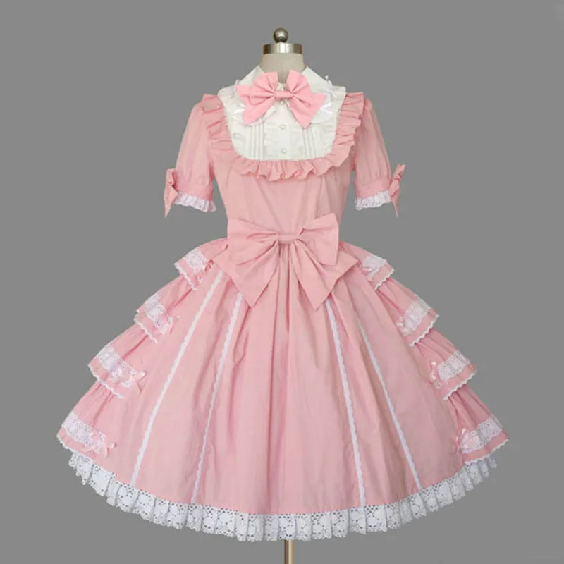 

Kawaii girl gothic lolita op loli cos retro palace sweet lolita dress lace bowknot peter pan collar printing victorian dress