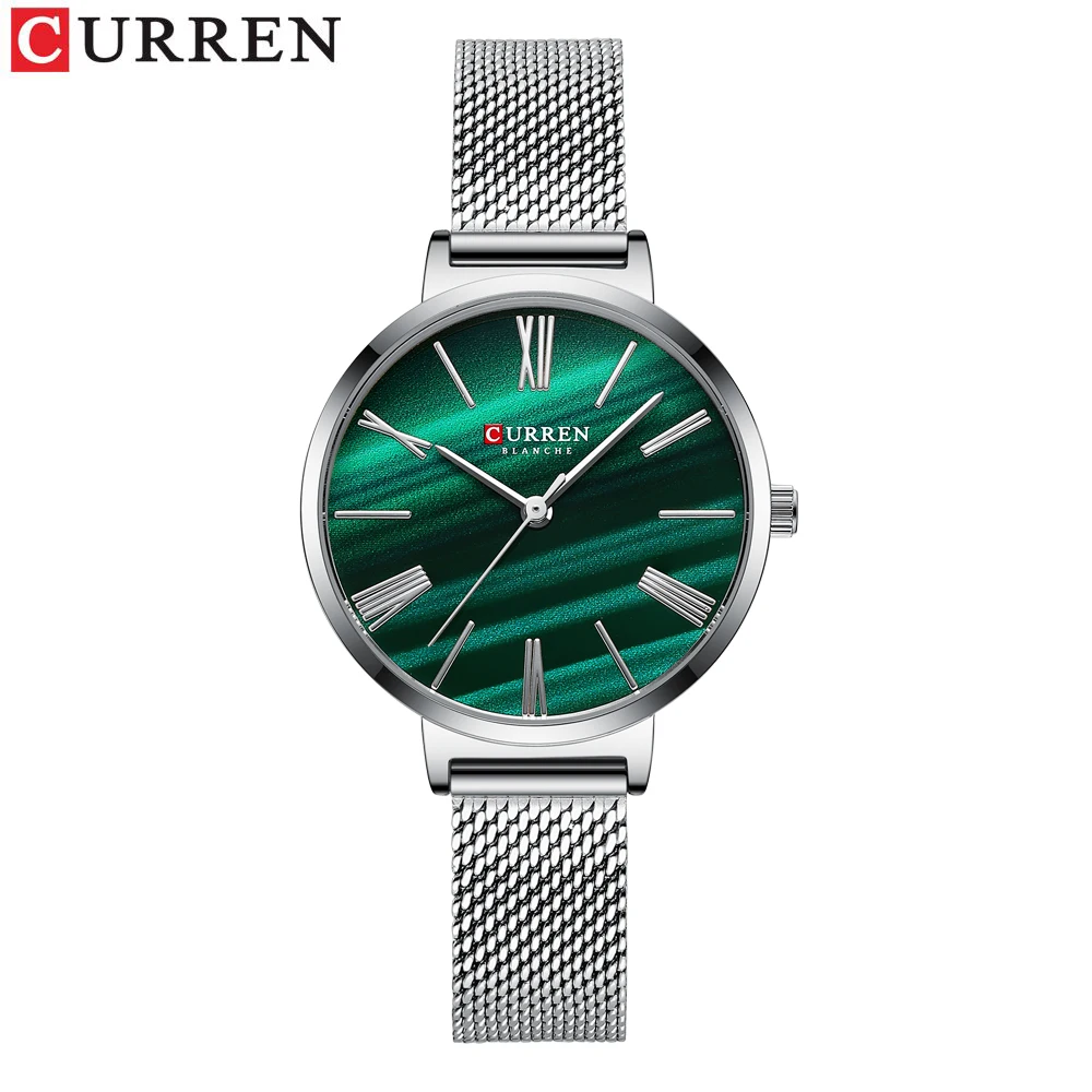 CURREN Modische Damenuhren, Lederarmband, Quarz-Armbanduhr, klassisch, schlicht, dünn 6