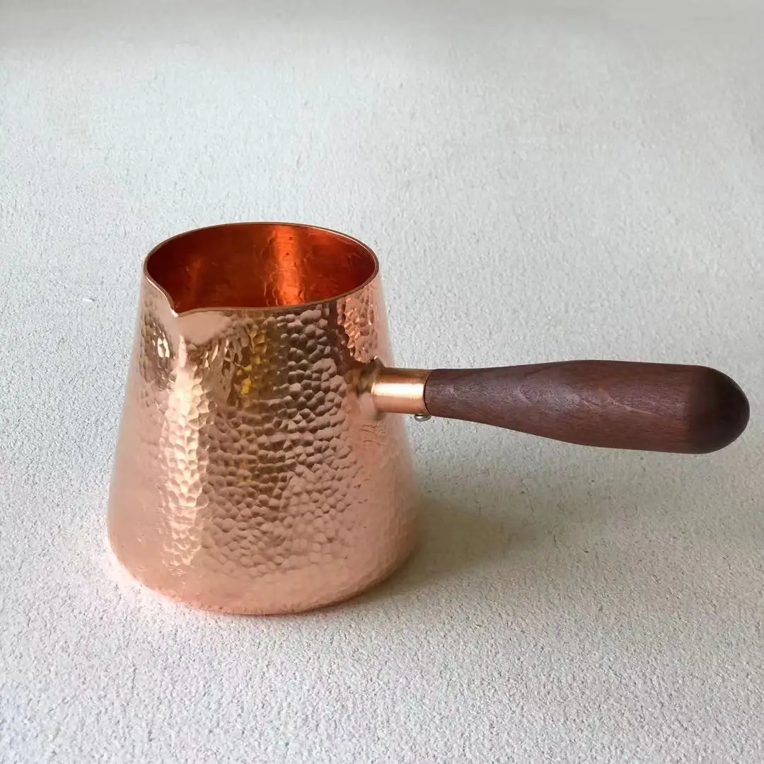 

Pure Copper Latte Pitcher, Milk Jug with Wooden Handle, Kettles Hammer, Handcraft Drinkware, Tableware, 500ml