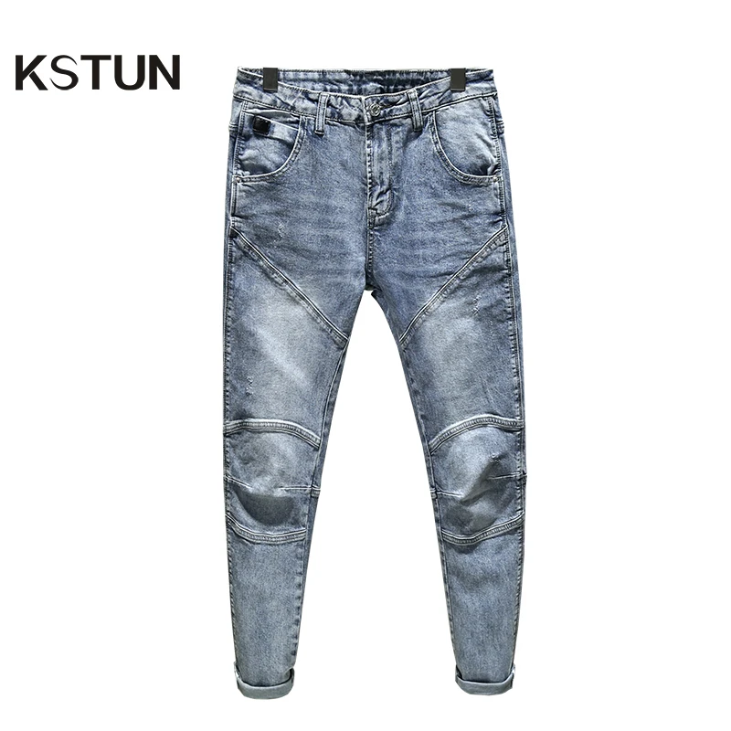 Brand Man Jean Stretch Slim Fitness Light Blue Streetwear Pants Original Man Jeans Patch Denim Trousers Fashion Letters Desinger