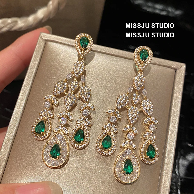 Drop Earrings For Women 925 Needles Artificial Emerald Water Drop Top Quality Luxury Bridal Eardrop Fine Jewelry Drop Shipping