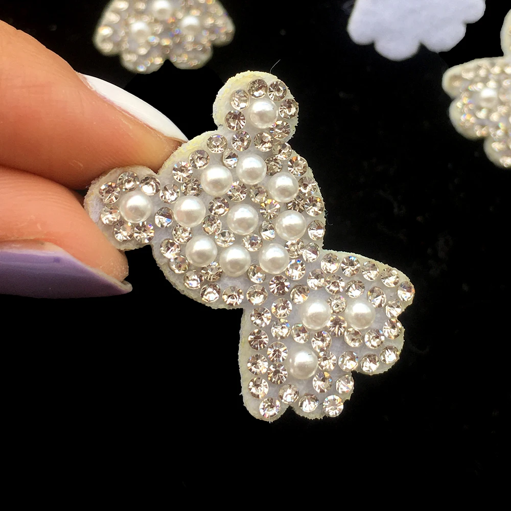 15Pcs Cute Bear Flower White Rhinestone Patches for DIY Clothes Hat Headwear Hair Clips Decor Appliques Accessories