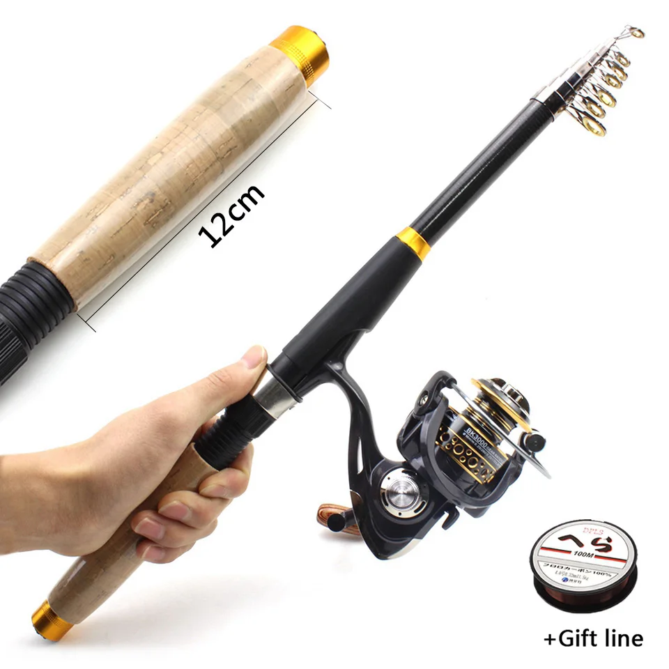 NEW 1.8M-3.6M Carbon Portable Telescopic Fishing Rod Spinning Fishing Rod and reel set Pole Travel Sea rod fast carp Rocky pole