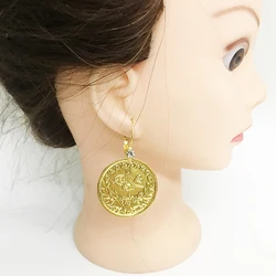 Algerian metal woman coin earrings Arabic lettering engraved earrings pendant emblem ethnic style earrings jewelry