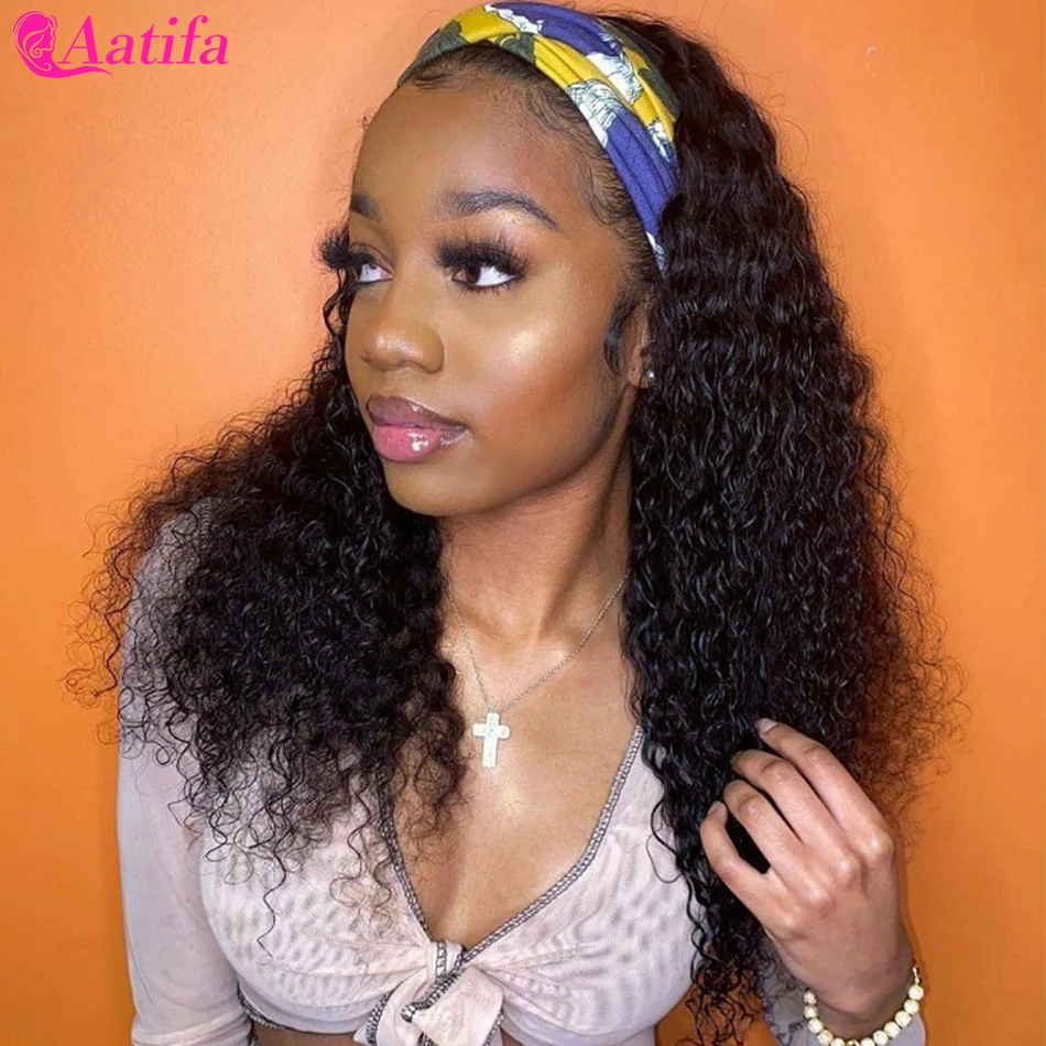 

Headband Wig 100% Human Hair Wigs Water Wave Headband Scarf Wig Peruvian Remy Hair 180% Density For Black Women Aatifa Hair