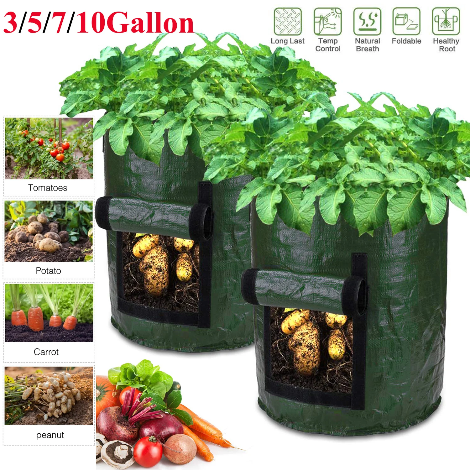 Potato Cultivation Planting Woven Fabric Bags Garden Pots Planters Vegetable Planting Bags Grow Bag Farm Home Garden Tool D30