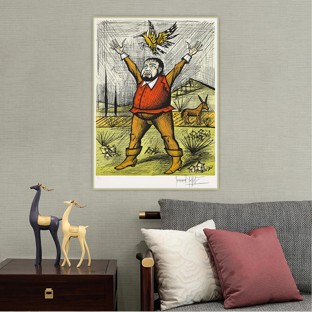 Bernard Buffet《Sancho Panca and the Hoopoe, 1989》Canvas Art Oil Painting Picture Wall Hanging Decor Home Living Room Decoration