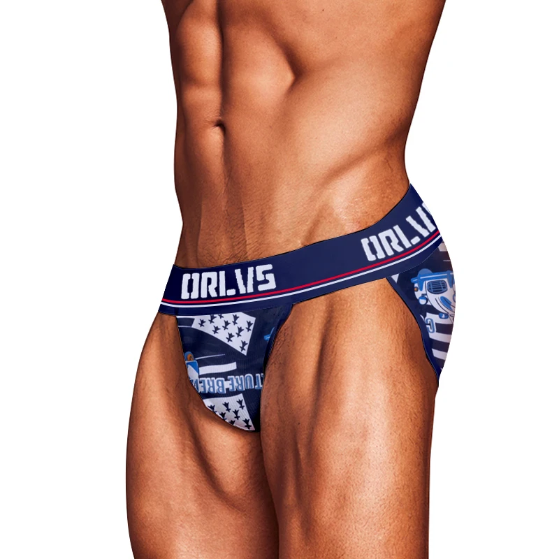 ORLVS Men\'s Underwear Men Sexy Briefs Jockstrap Pouch Cuecas Man Cotton Panties Thongs Mesh Underpants Gay Slip Homme Srting