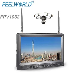 Feelworld 10.1 Inch IPS 1024x600 FPV Monitor for GoPro with Built-in Battery Dual 5.8G 32CH Diversity Receiver FPV1032