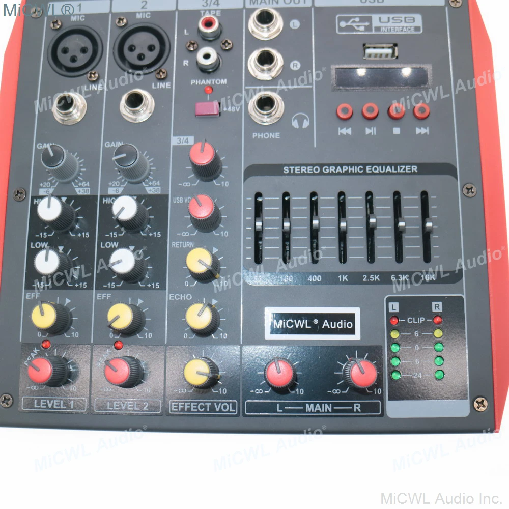 MG4 MiCWL Portable Bluetooth 4 Channel Audio Mixer Sound Mixing Console for Studio Stage Microphone USB 48V EQ
