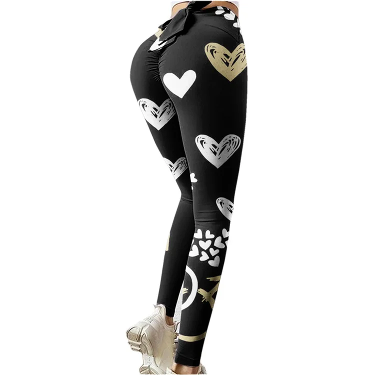 High Waist Yoga Pants Women Fitness Sport Leggings Heart Printed Elastic Gym Tights Running Trousers Hip-lifting Sports Leggings