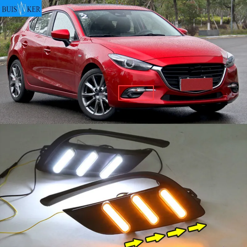 

2pcs DRL for Mazda 3 axela 2017 2018 12V LED car DRL Driving daytime running lights fog lamp with turn Signal style Relay