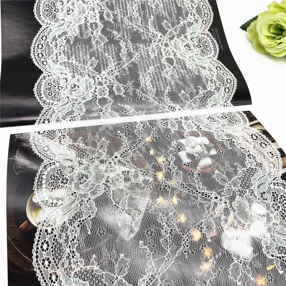 3y/lot Width 8 7/8 in White Gold Shimmer Elastic Stretch Lace Trim Lingerie Sewing Craft DIY Apparel Fabric Lace Garment Accesso