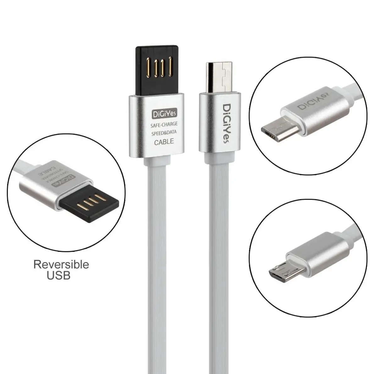 DiGiYes 1M Micro USB Cable Double-Sided Reversible USB 2.0 A Flat Tangle Free Sync and Charge Cord Data Cable Mobile Phone Cable