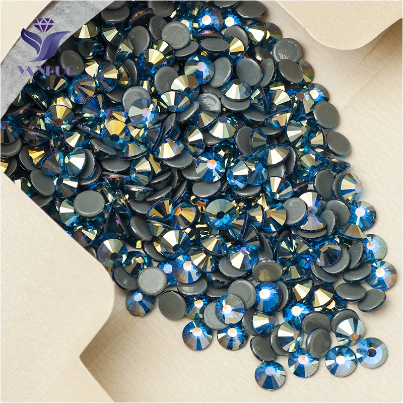 YANRUO 2058HF All Sizes Capri Blue AB Glitter Gems Flatback Strass Hot Fix Glass Crystal Hotfix Rhinestones For Clothing