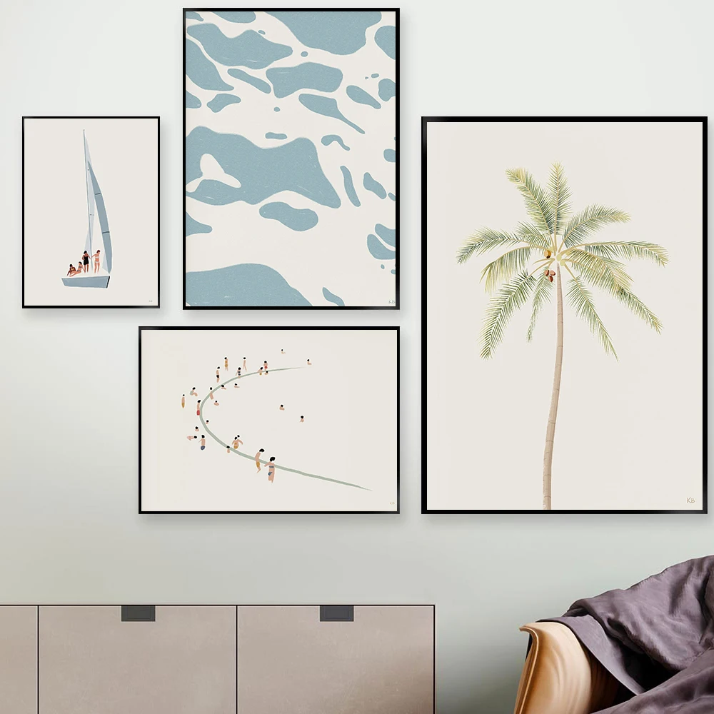 

Nordic Minimalist Poster Coconut Tree B Canvas Painting Seaside Art Print each Landscape Wall Picture For Living Room Home Decor