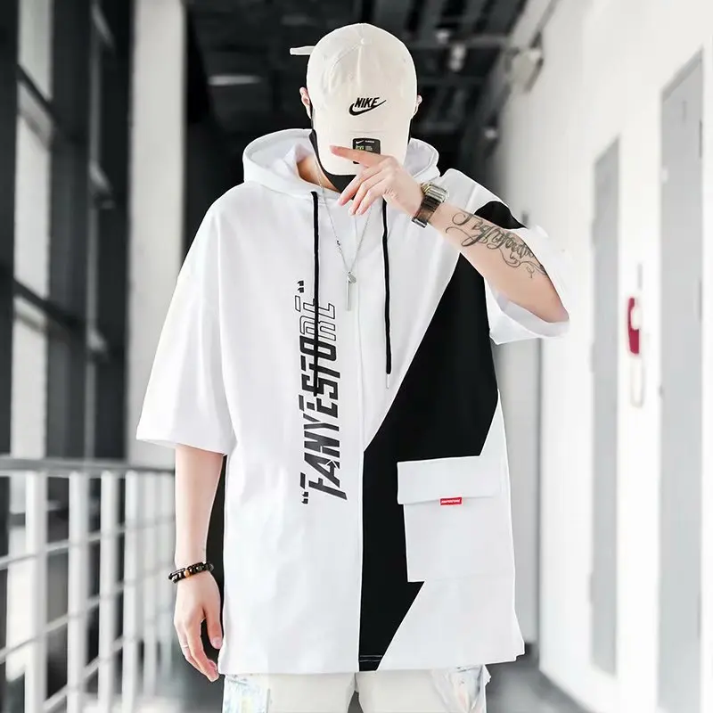 2021 New Men\'s T Shirts Gothic Fashion Harajuku Short Sleeve Tops Tees Male Casual Best Seller Men Clothing Hooded T Shirts Men