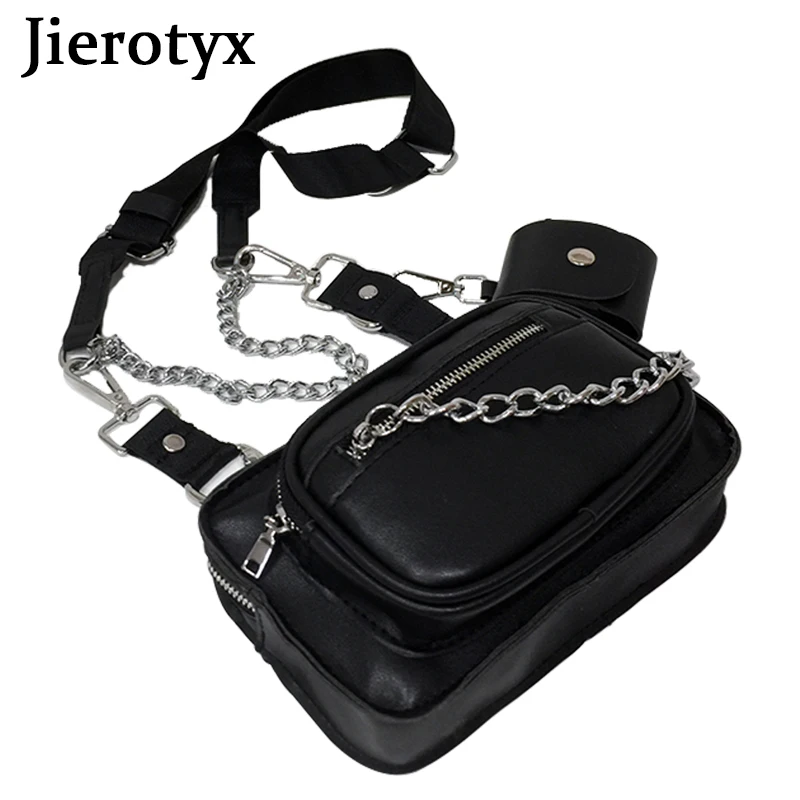 JIEROTYX 2021 Solid Black Women Messenger Bags Gothic Style Female Shoulder Bags Chains Versatile Concise Fashion Brands Designs