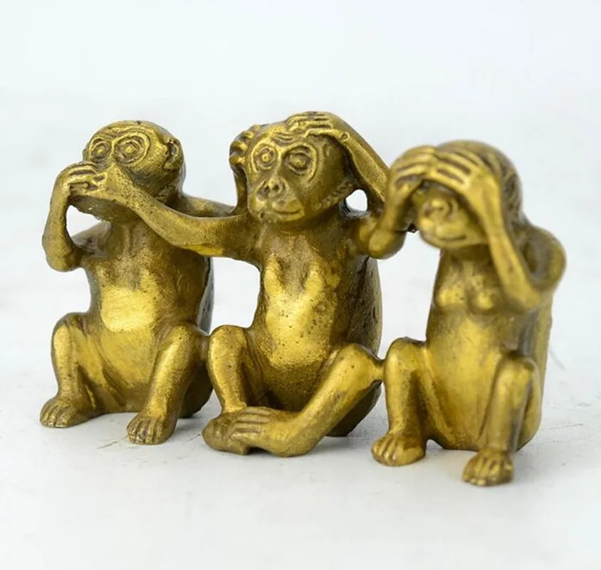 Archaize Brass See Speak Hear No Evil 3 Monkey Small Statues