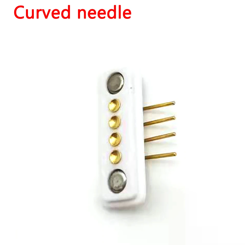 Spring Loaded Magnetic Pogo Pin 4P White 2.54 MM Pitch Vertical Curved Needle Row Through Holes Solder Female Probe Contact