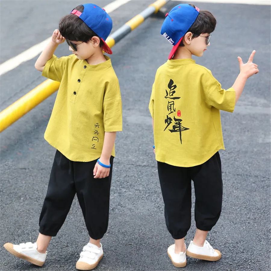 Summer Boys Clothing Set Teenage Kids Tracksuit Cotton Short Sleeve T Shirt & Pants Casual 8 9 10 11 12 Years Child Boy Clothes