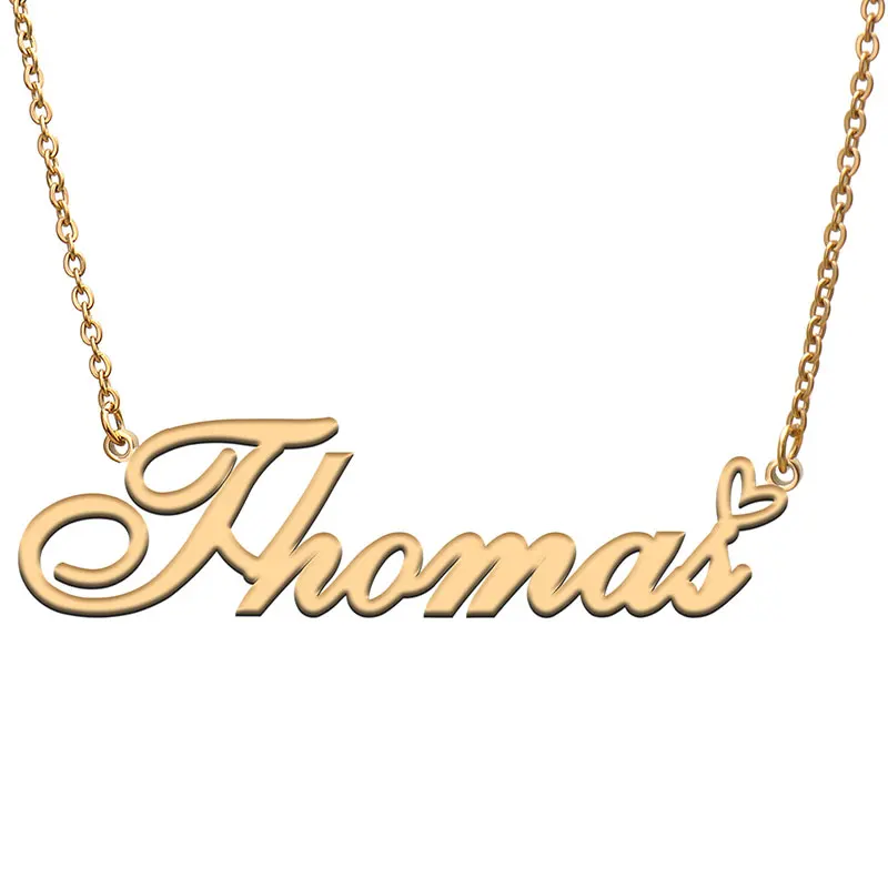 

Thomas Love Heart Name Necklace Personalized Gold-plated Stainless Steel Collar for Women Girls Friends Birthday Wedding Gift