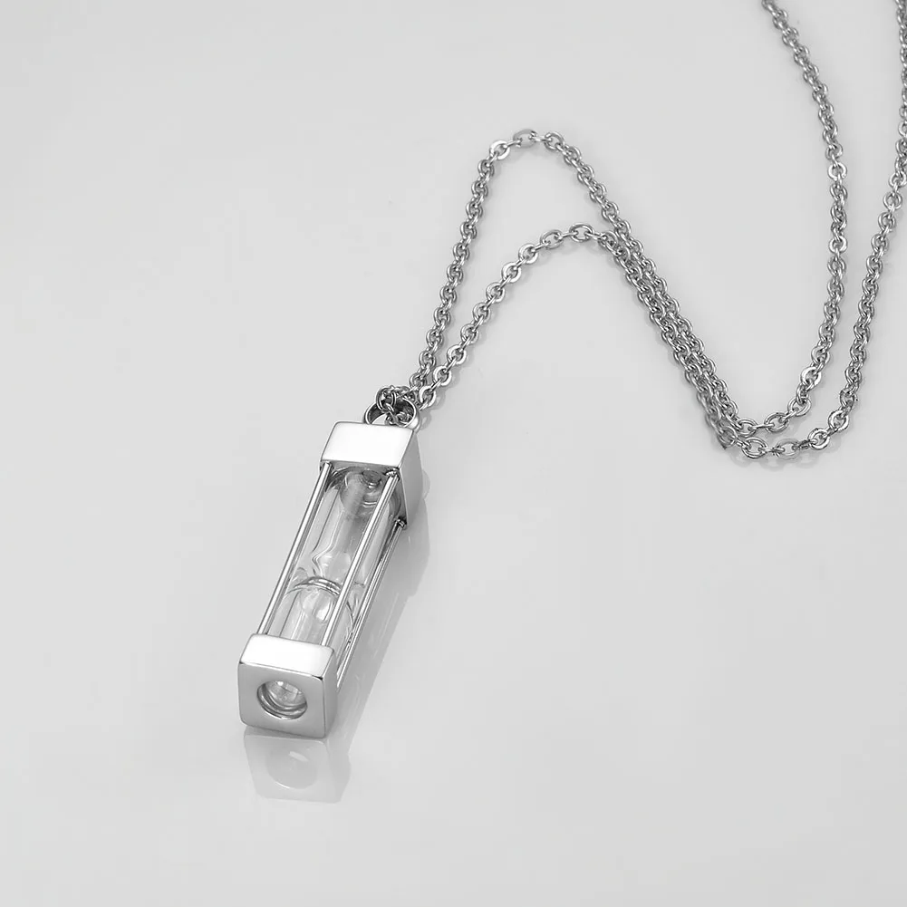 Timeless Hourglass Glass Cremation Jewelry Urn Pendant Necklace  Stainless Steel Memorial Pendants Ash Holder for Pet/Human