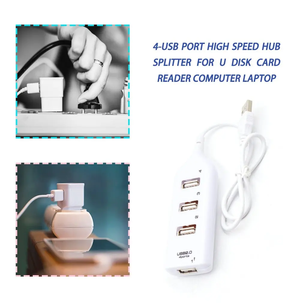 Répartiteur de concentrateur multi-USB portable, 4 ports, USB 2.0 haute vitesse, adaptateur d\'extension multiple pour PC, ordinateur portable,