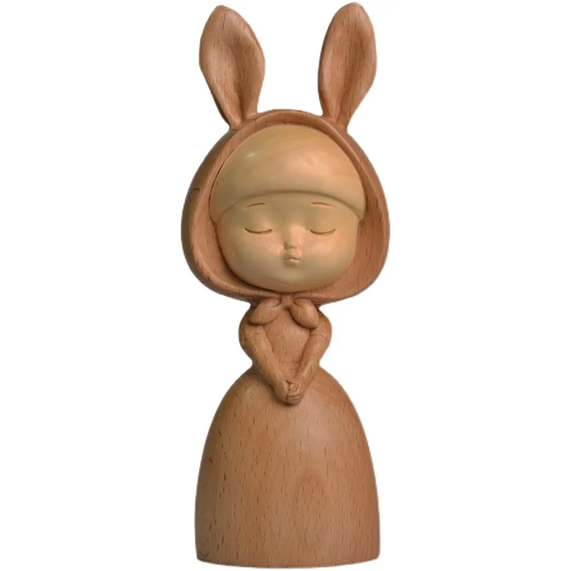 

Enchanting Dream Rabbit Sculpture, Nordic Girl Wood Statue, A Perfect Miniature Figurine for Home Decor and Special Occasions