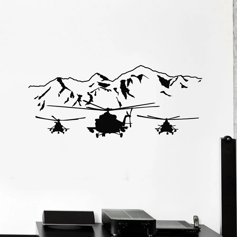 Helicopters Vinyl Wall Decal Decor Teen Room Air Force Aviation Mountains Wall Stickers For Living Room Office Decoration W916