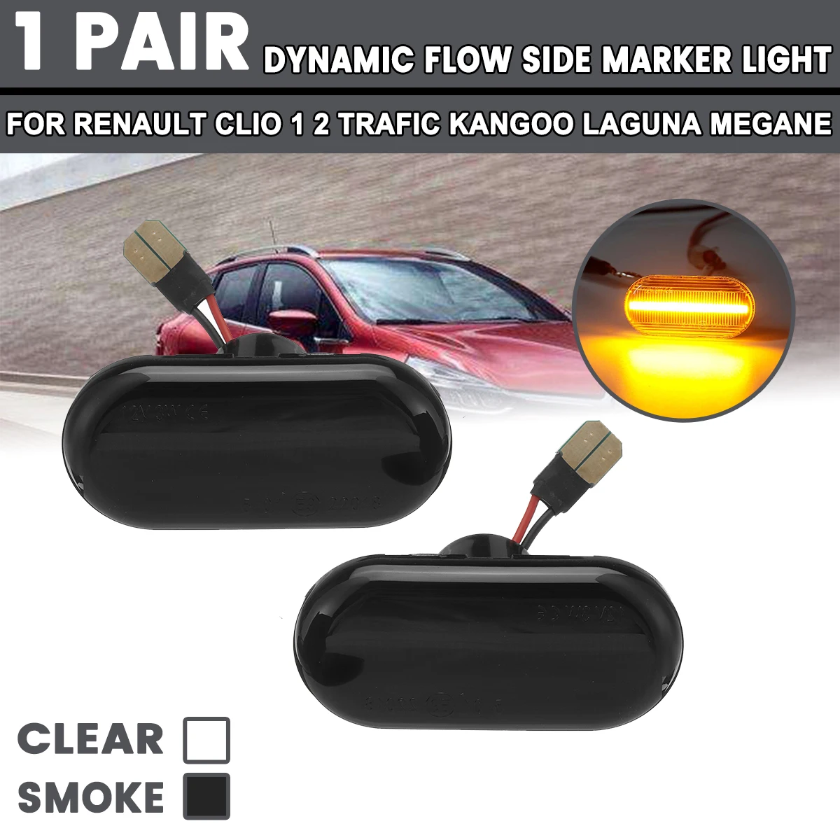 

1 Pair Flowing Side Repeater Marker Turn Signal Day Light Panel Lamp For Renault CLIO 1 2 TRAFIC KANGOO LAGUNA MEGANE