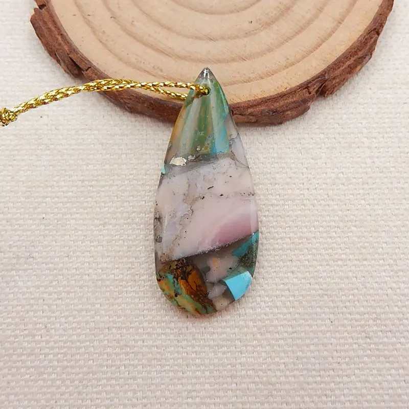 Natural Stone Water Drop Blue Opal,Pink Opal,Turquoise Pendant Bead 39x17x5mm 3g Semiprecious Stone Fashion Jewelry Accessories