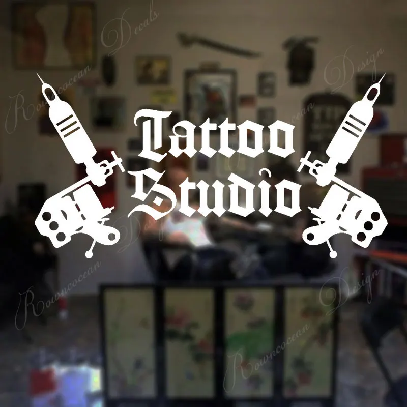 

Tattoo Studio Logo Wall Stickers Tattoo Machines Vinyl Window Art Decor Decals Interior Decoration Removable Art Murals 4424